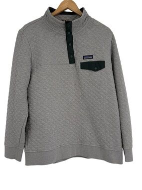 Womens Patagonia Quilted Snap T Size Large Gray Pullover Organic Cotton
